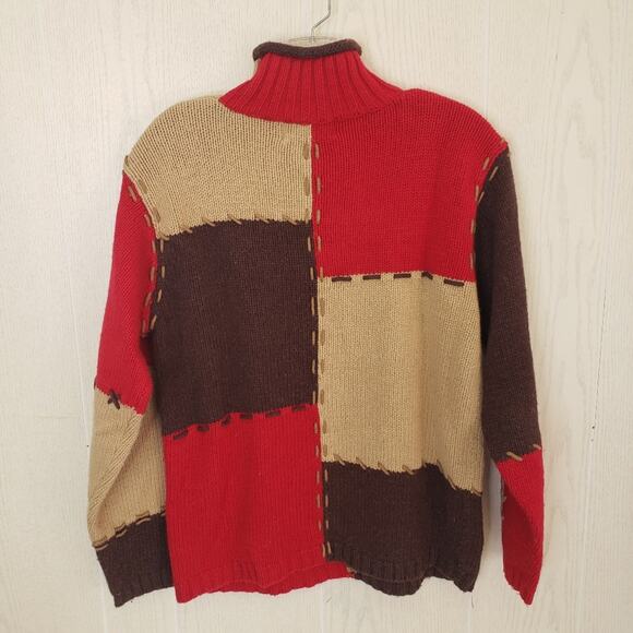 Mandal Bay multi colored forest design intarsia zip up cardigan SZ small - Picture 5 of 6